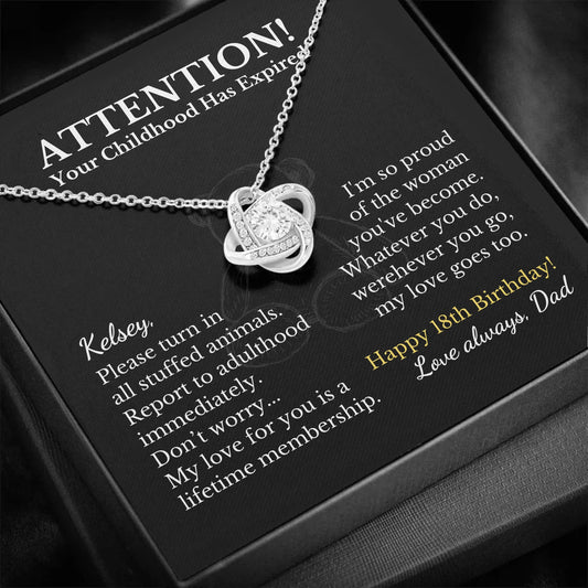 Childhood Has Expired - Gift For Daughter - Love Knot Necklace With Personalized Message Card