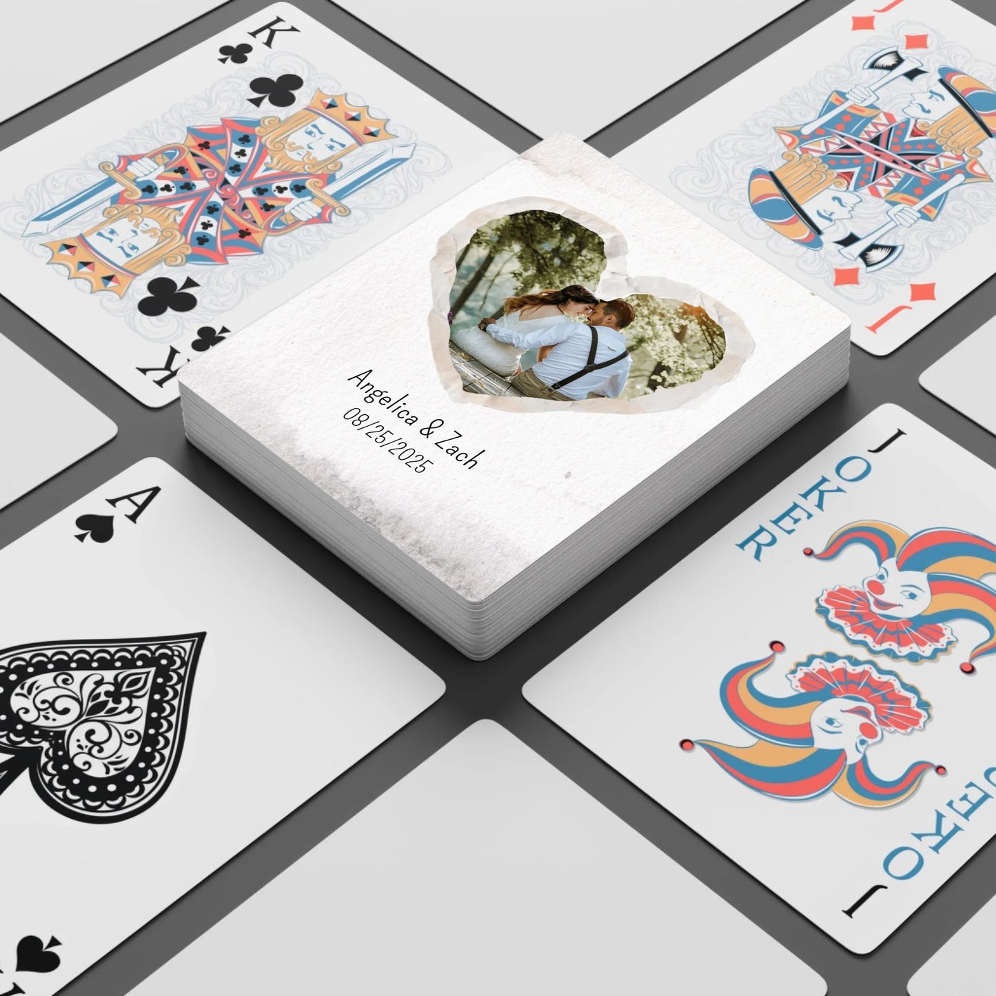 Personalized Rustic Paper Heart Wedding Playing Cards