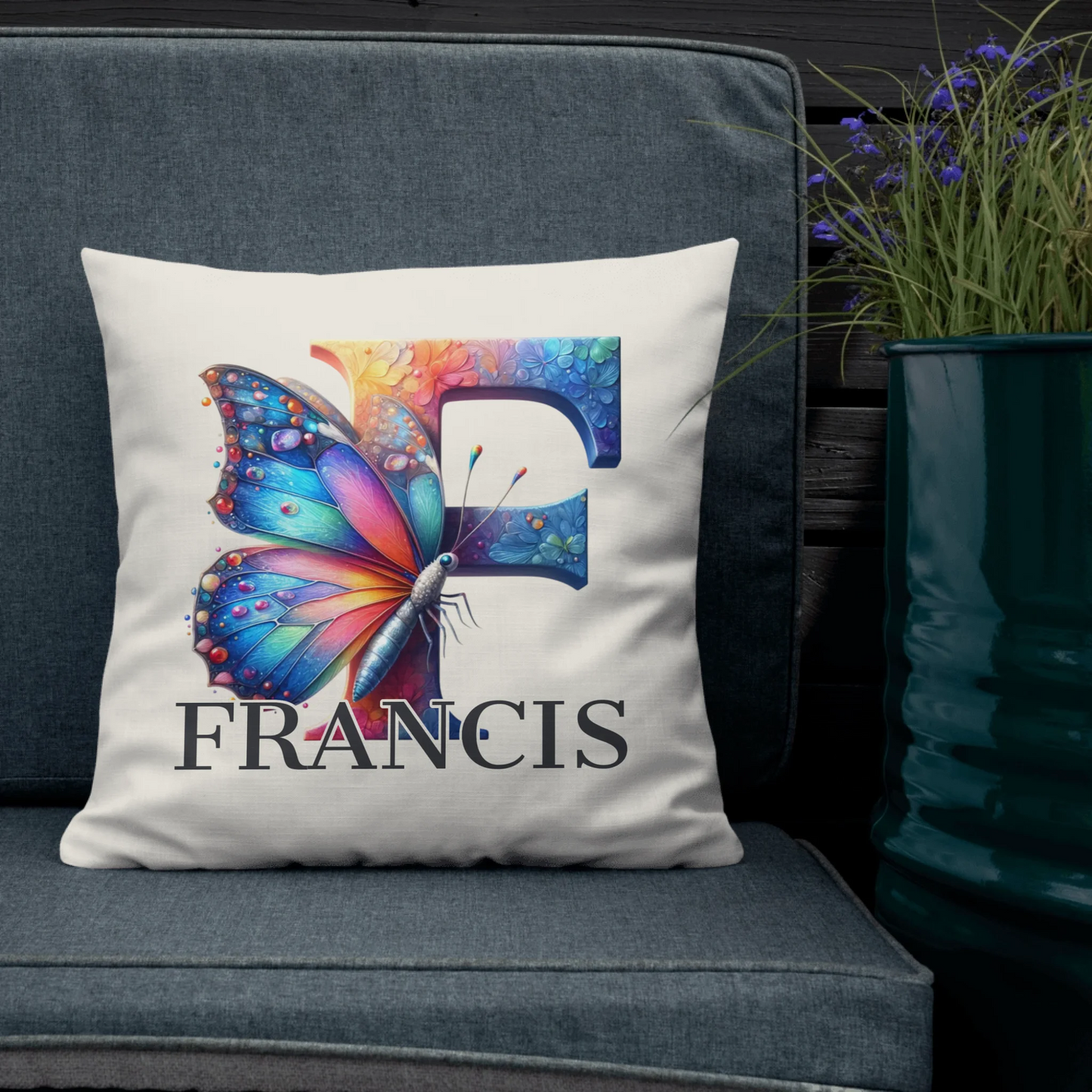 Monogrammed Watercolor Butterfly Throw Pillow