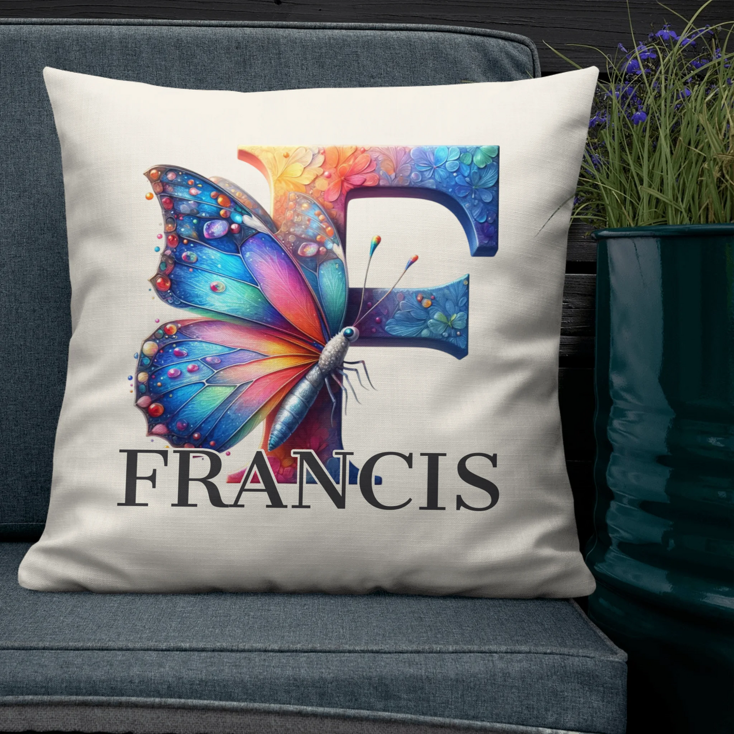Monogrammed Watercolor Butterfly Throw Pillow