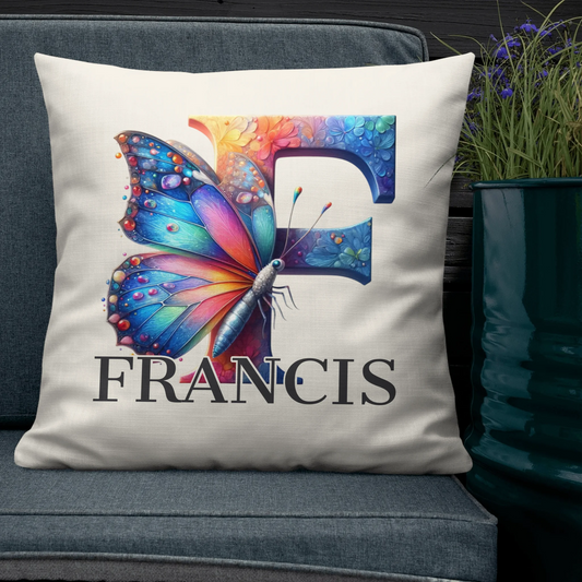 Monogrammed Watercolor Butterfly Throw Pillow