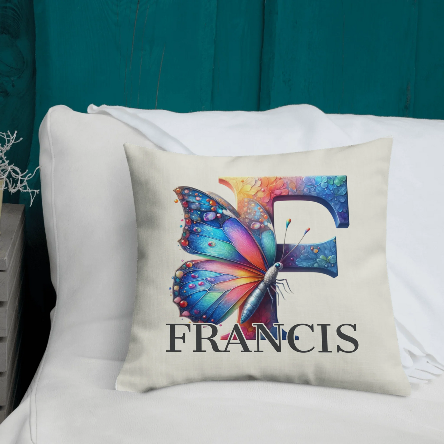 Monogrammed Watercolor Butterfly Throw Pillow