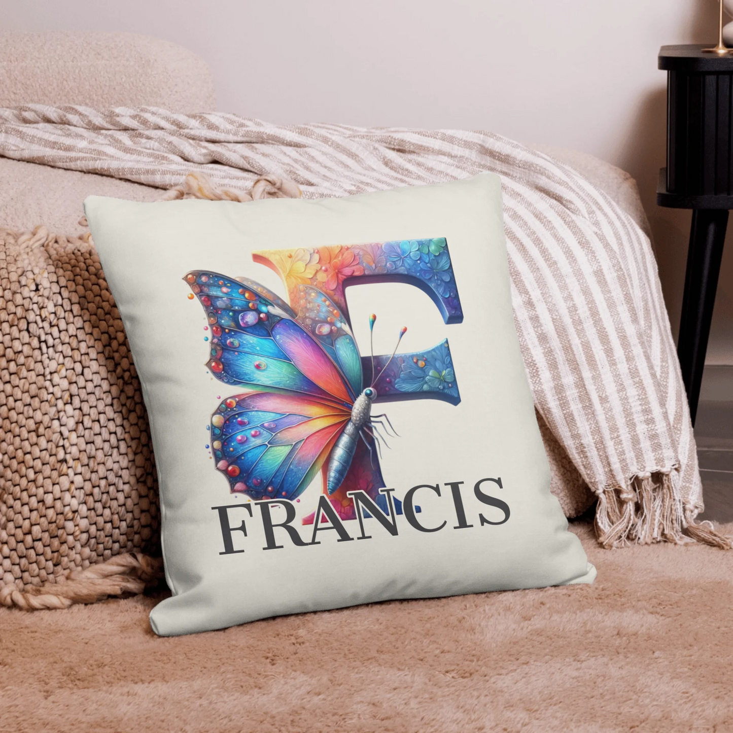 Monogrammed Watercolor Butterfly Throw Pillow