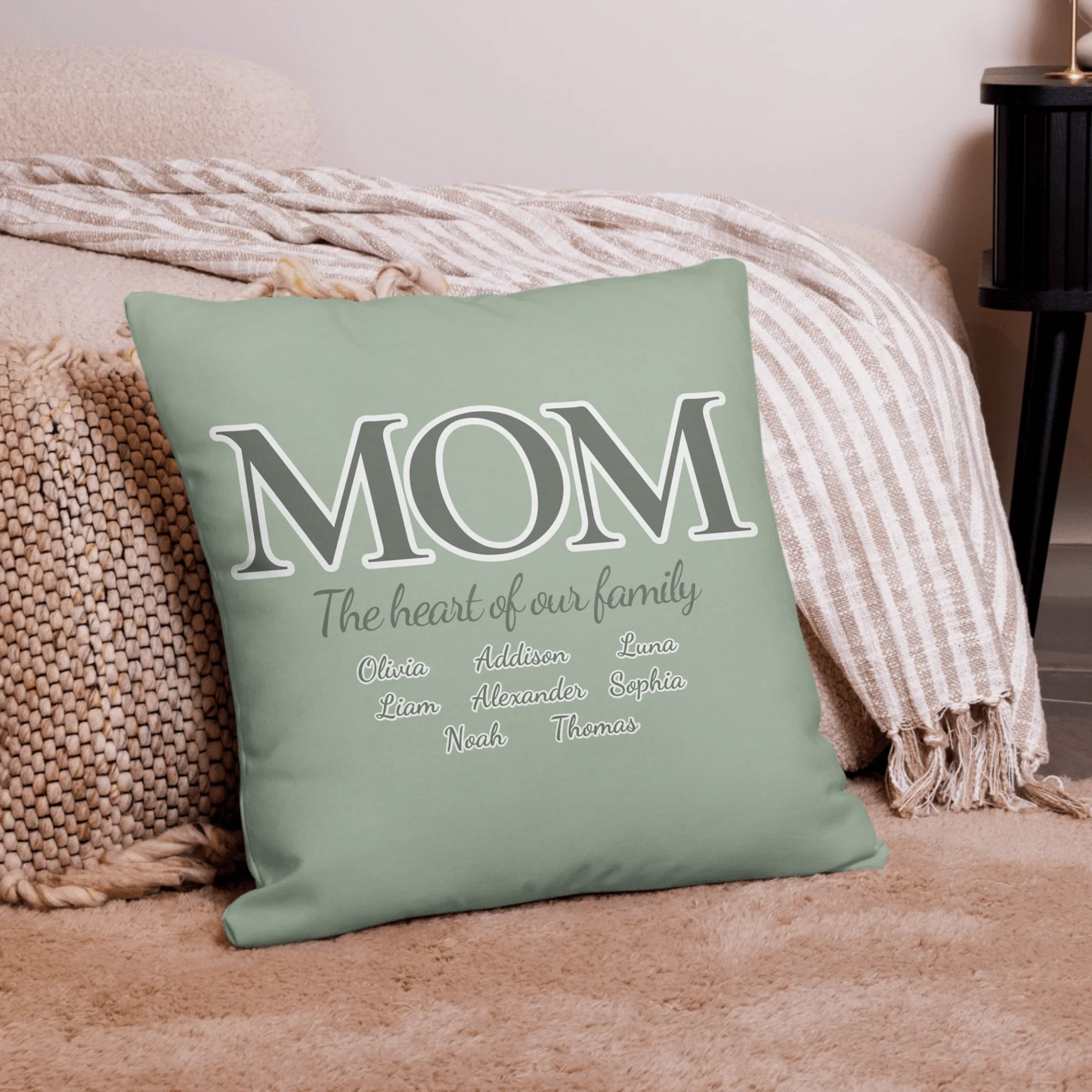 The Heart Of Our Family Square Throw Pillow
