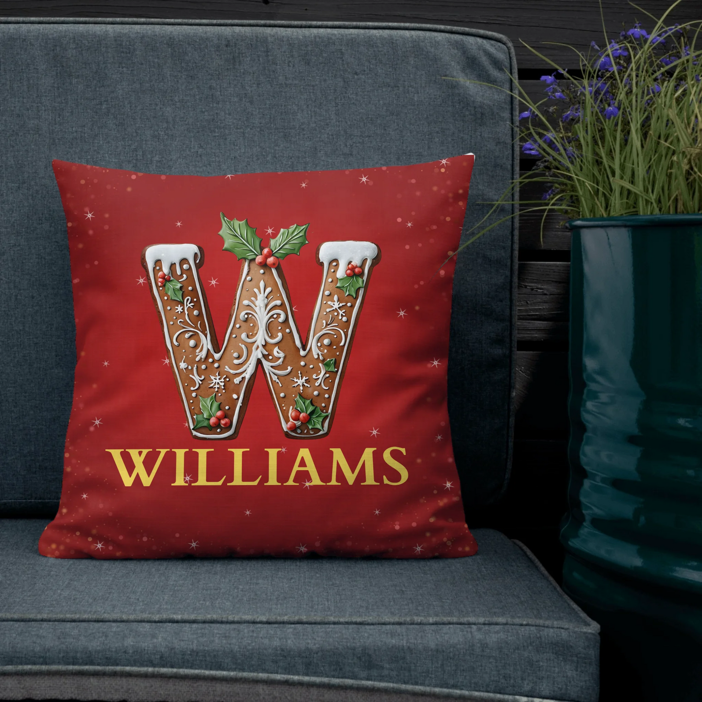 Personalized Monogram Gingerbread Christmas Throw Pillow