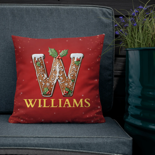 Personalized Monogram Gingerbread Christmas Throw Pillow
