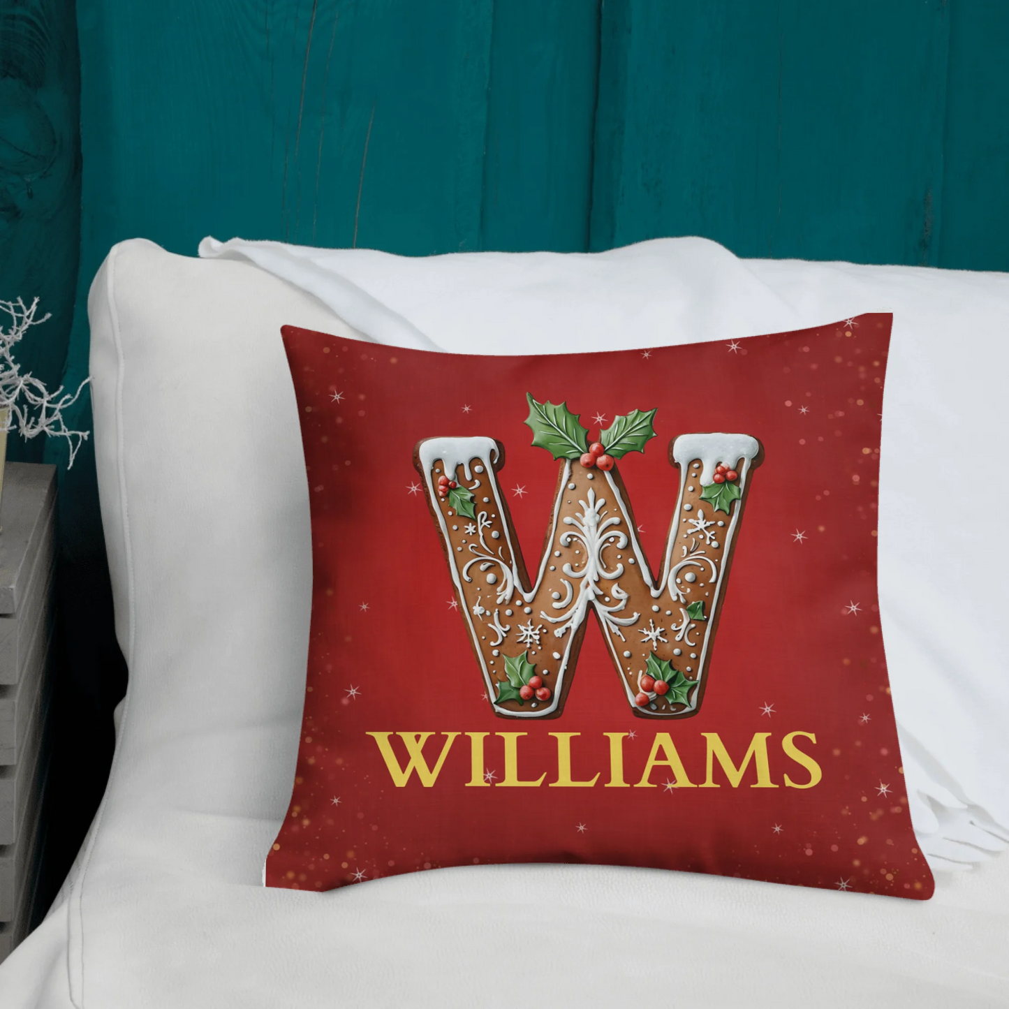Personalized Monogram Gingerbread Christmas Throw Pillow