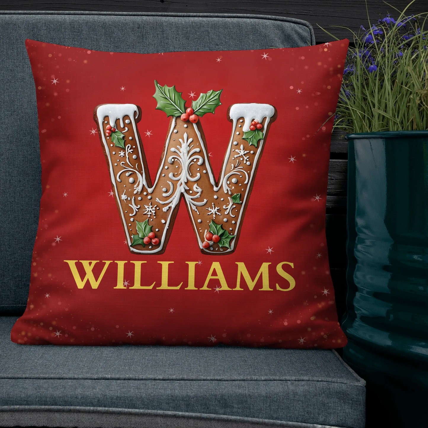 Personalized Monogram Gingerbread Christmas Throw Pillow