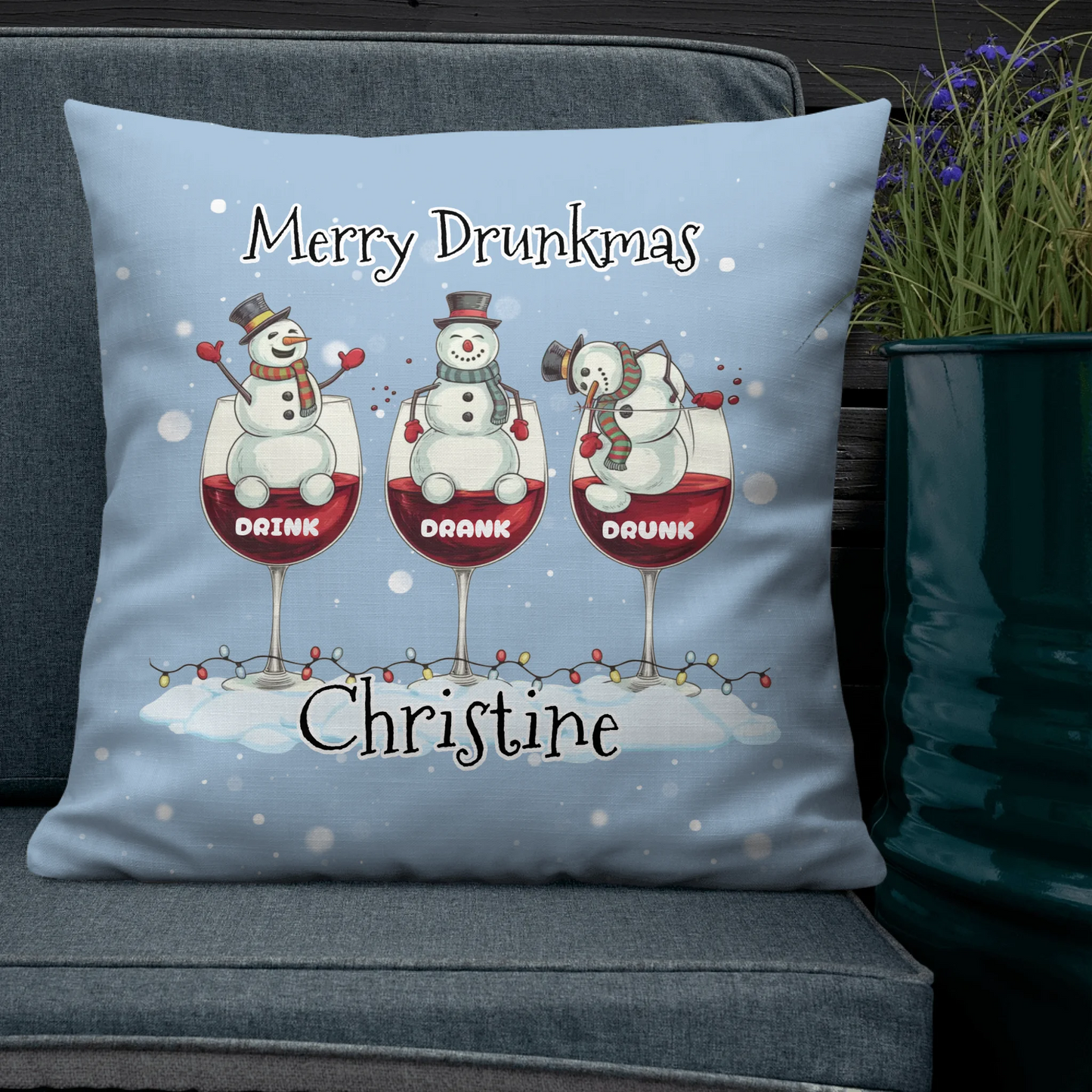 Merry Drunkmas Personalized Christmas Throw Pillow