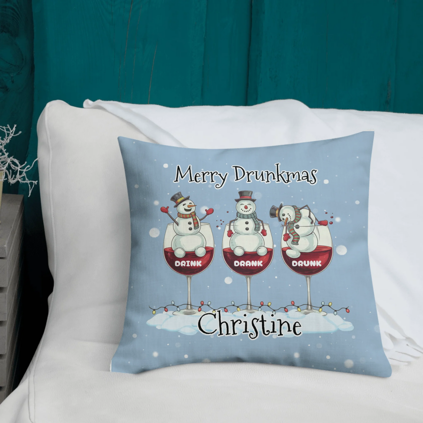 Merry Drunkmas Personalized Christmas Throw Pillow