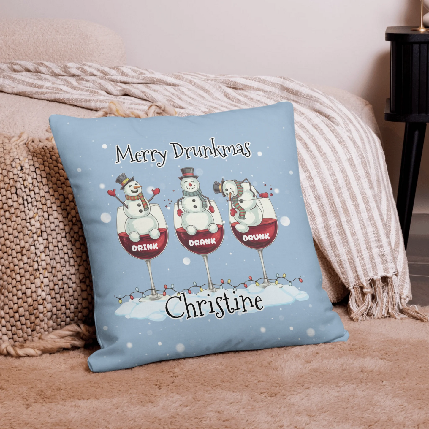 Merry Drunkmas Personalized Christmas Throw Pillow