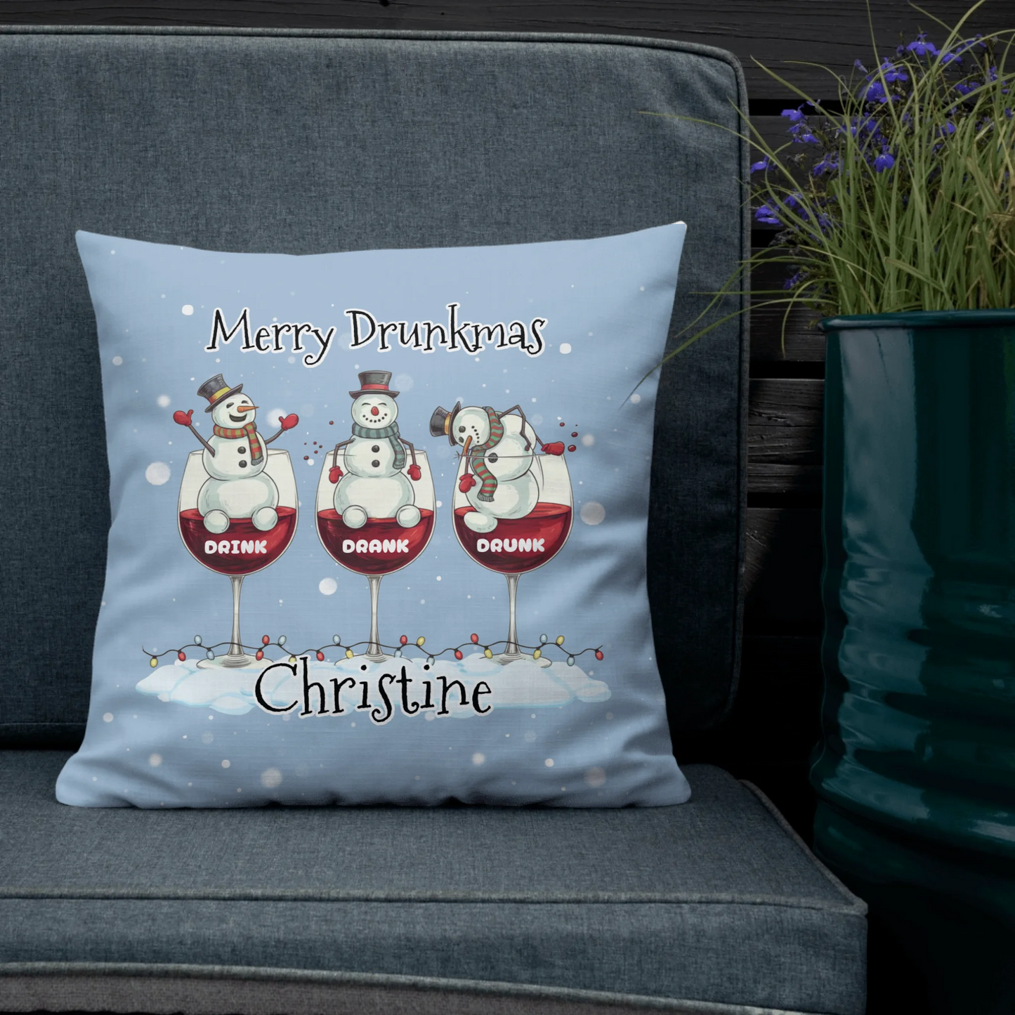 Merry Drunkmas Personalized Christmas Throw Pillow