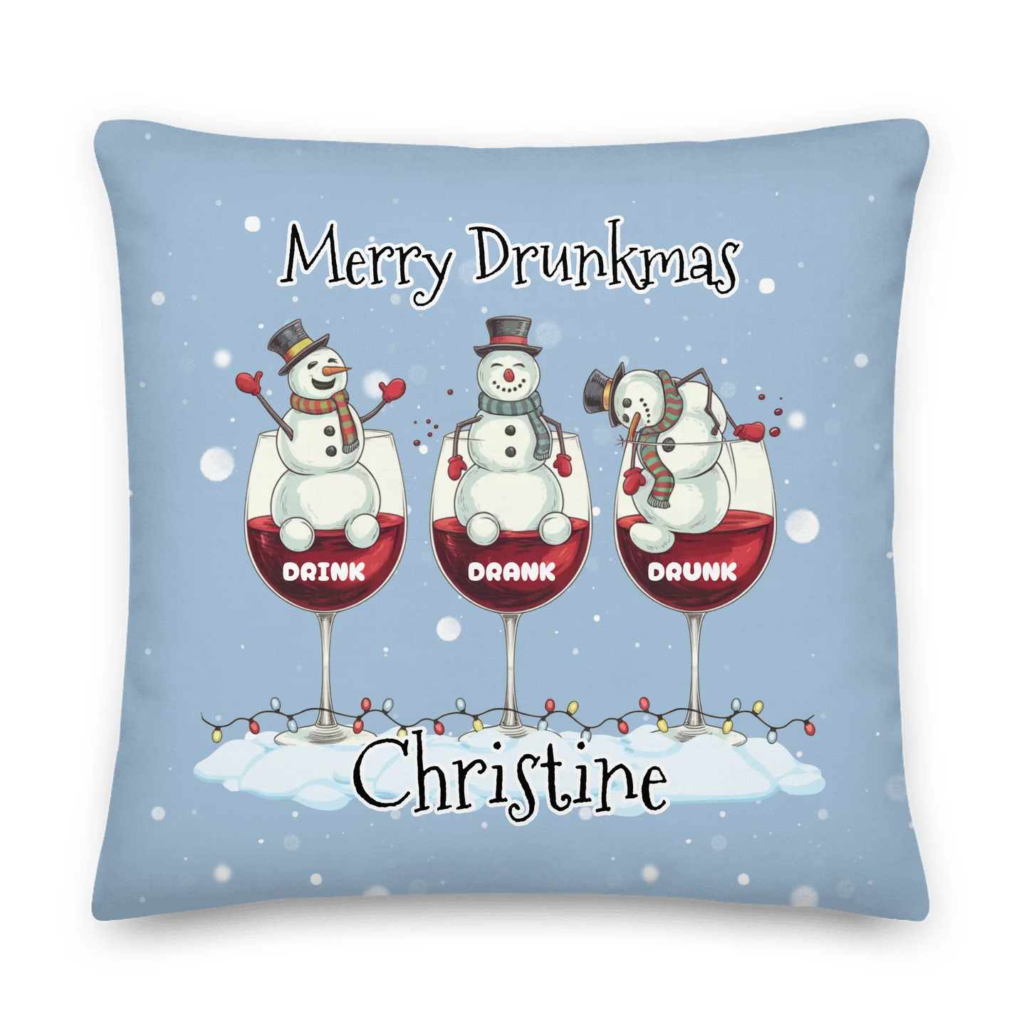 Merry Drunkmas Personalized Christmas Throw Pillow