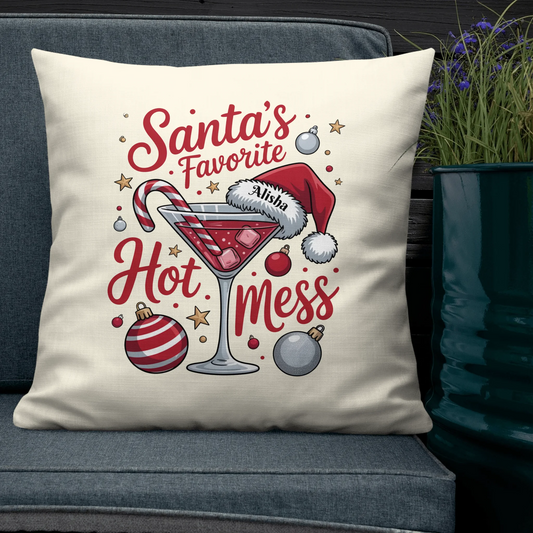 Santa's Favorite Hot Mess Personalized Christmas Throw Pillow