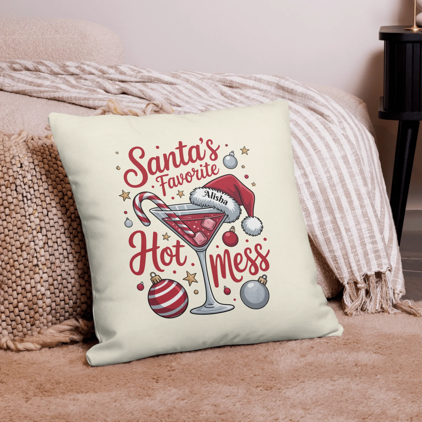 Santa's Favorite Hot Mess Personalized Christmas Throw Pillow