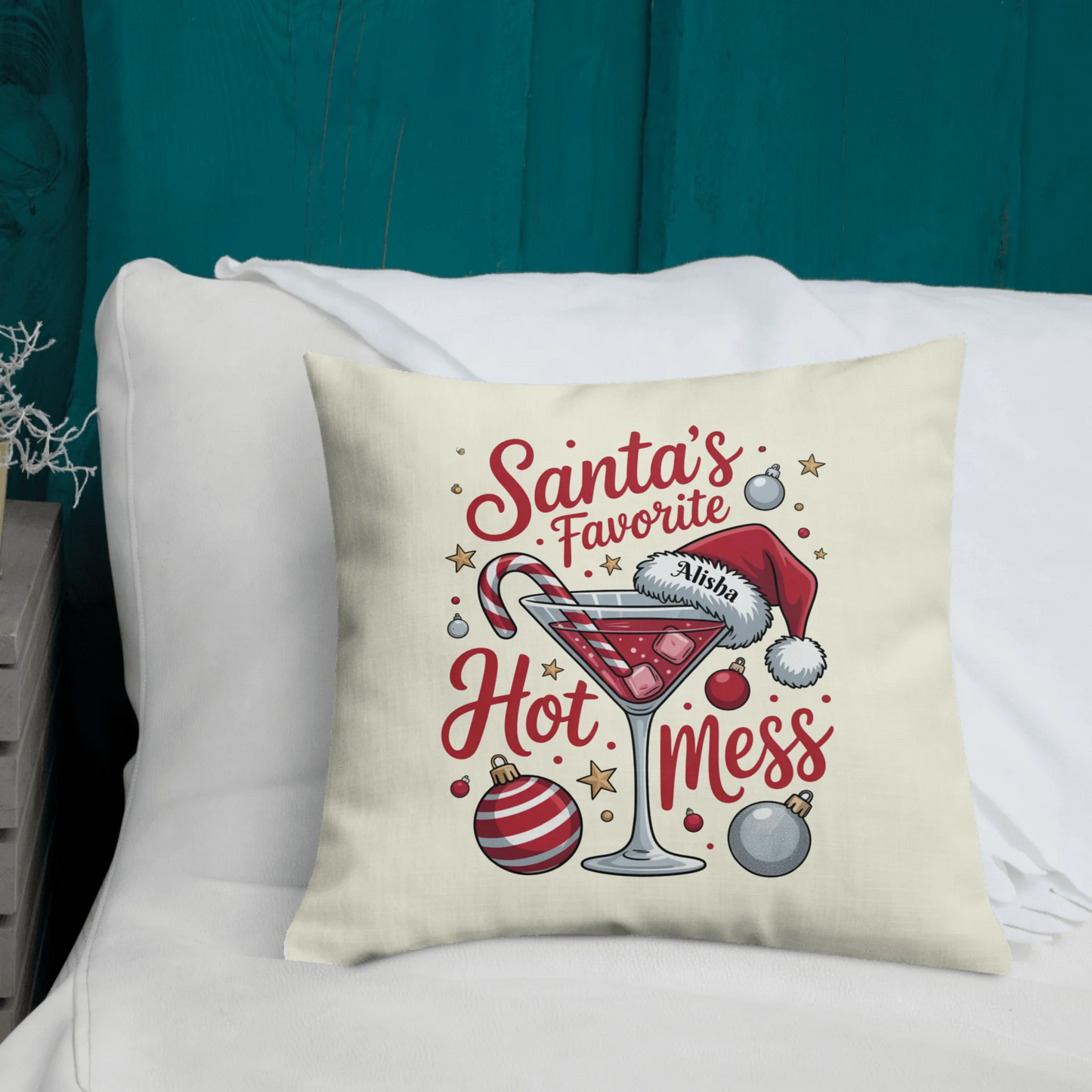 Santa's Favorite Hot Mess Personalized Christmas Throw Pillow