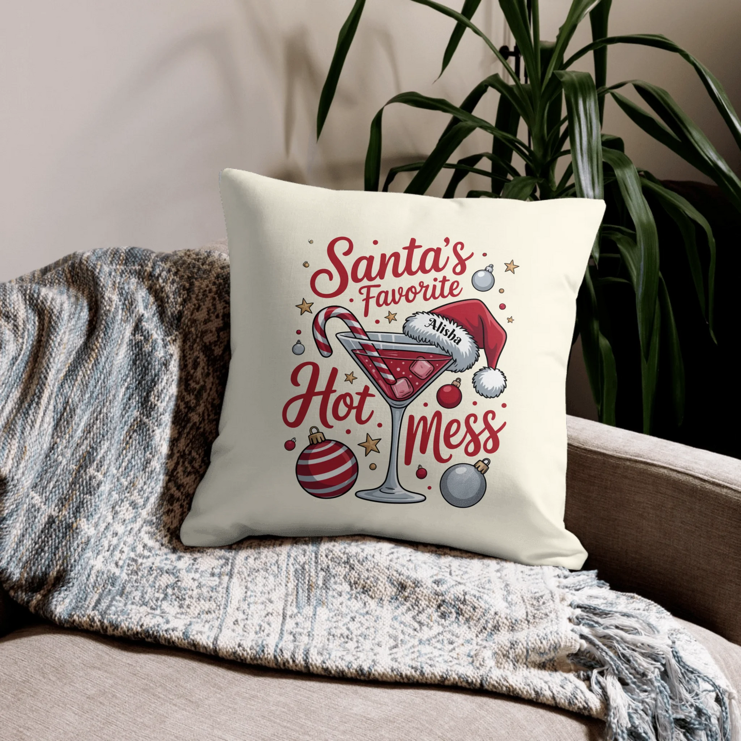 Santa's Favorite Hot Mess Personalized Christmas Throw Pillow