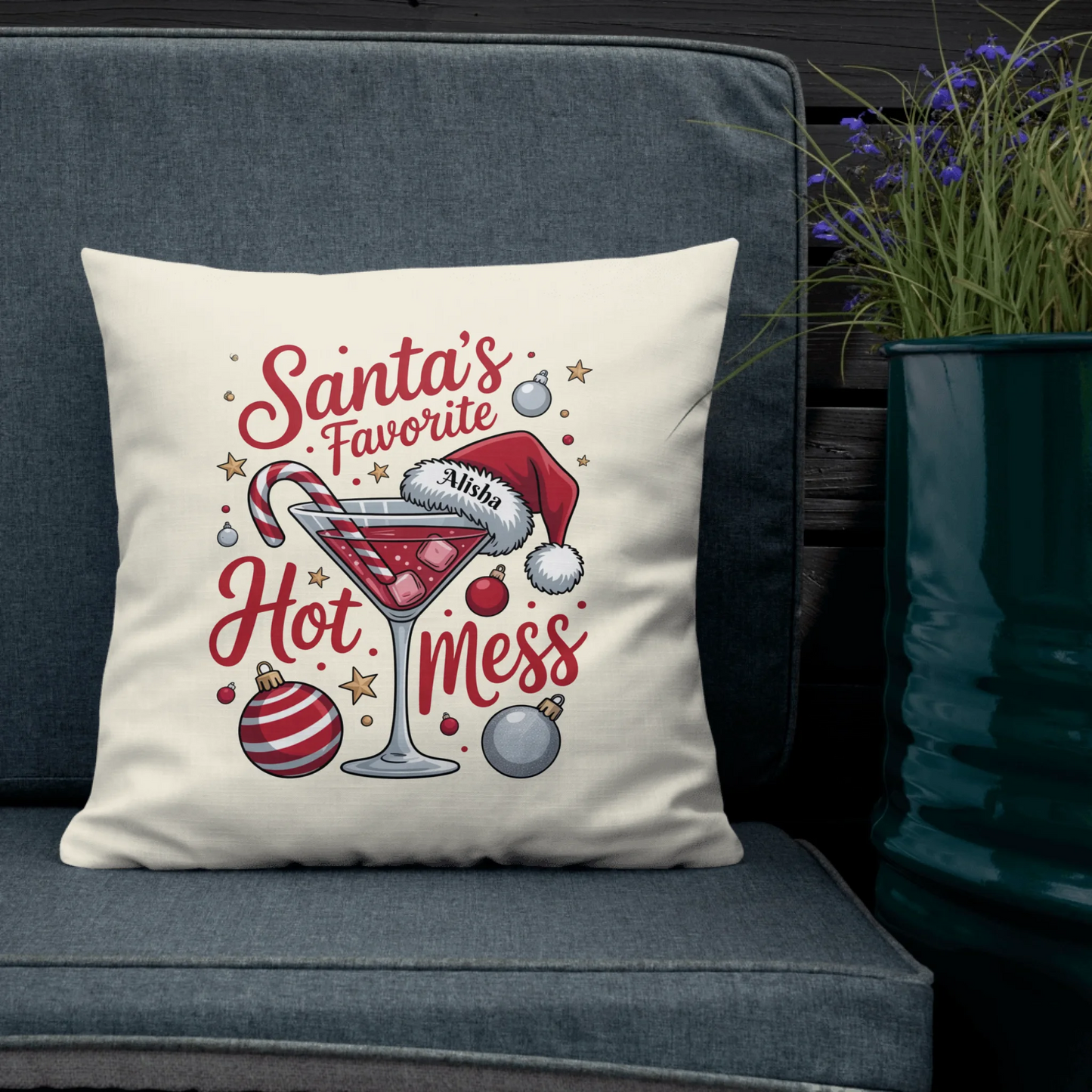 Santa's Favorite Hot Mess Personalized Christmas Throw Pillow