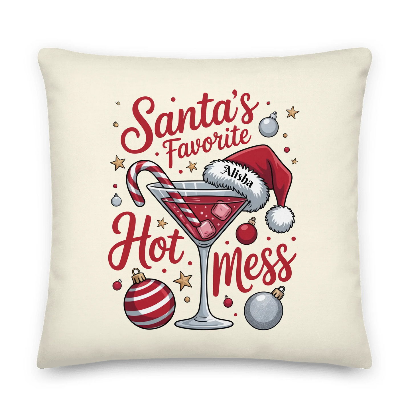 Santa's Favorite Hot Mess Personalized Christmas Throw Pillow
