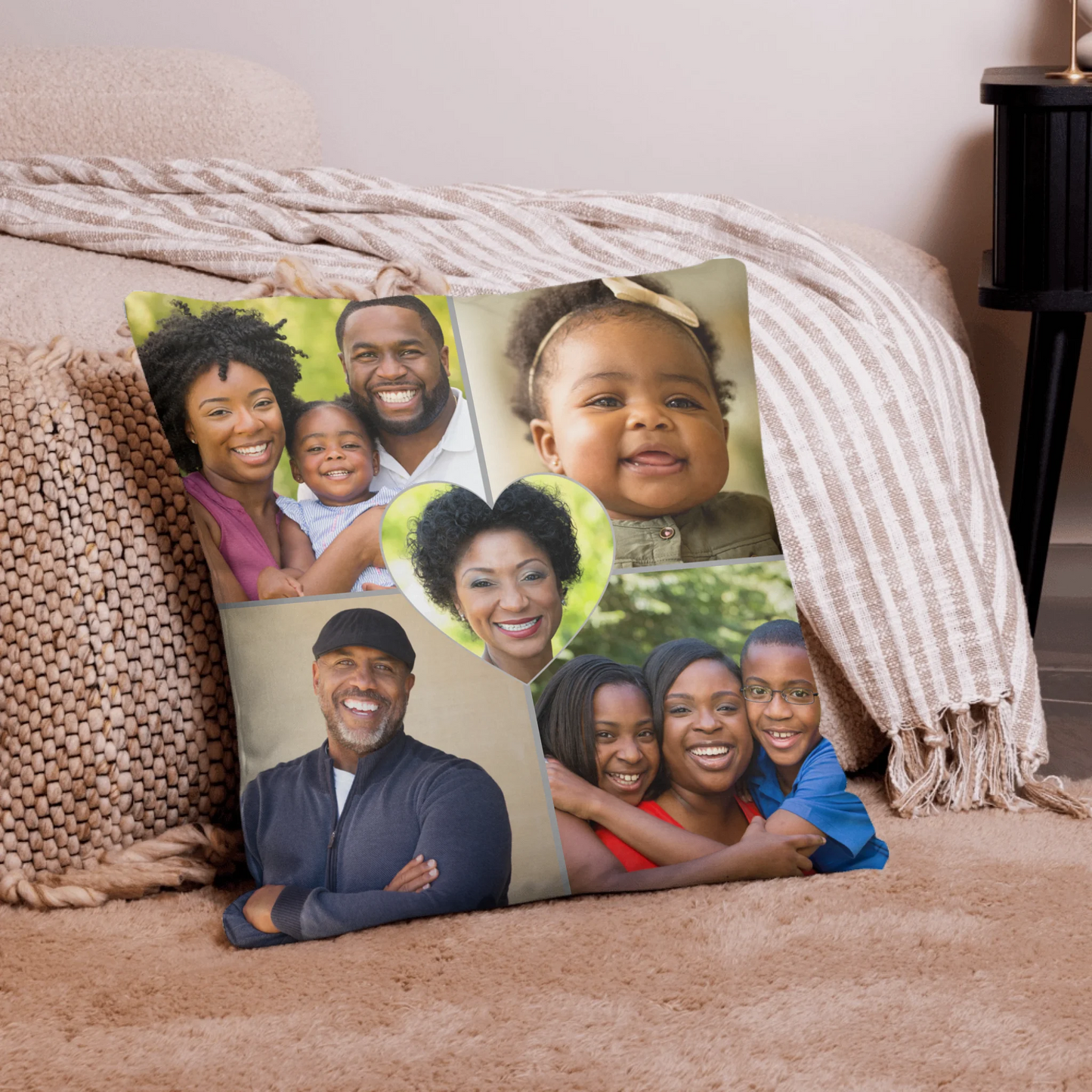 The Heart Of Our Family Photo Square Throw Pillow