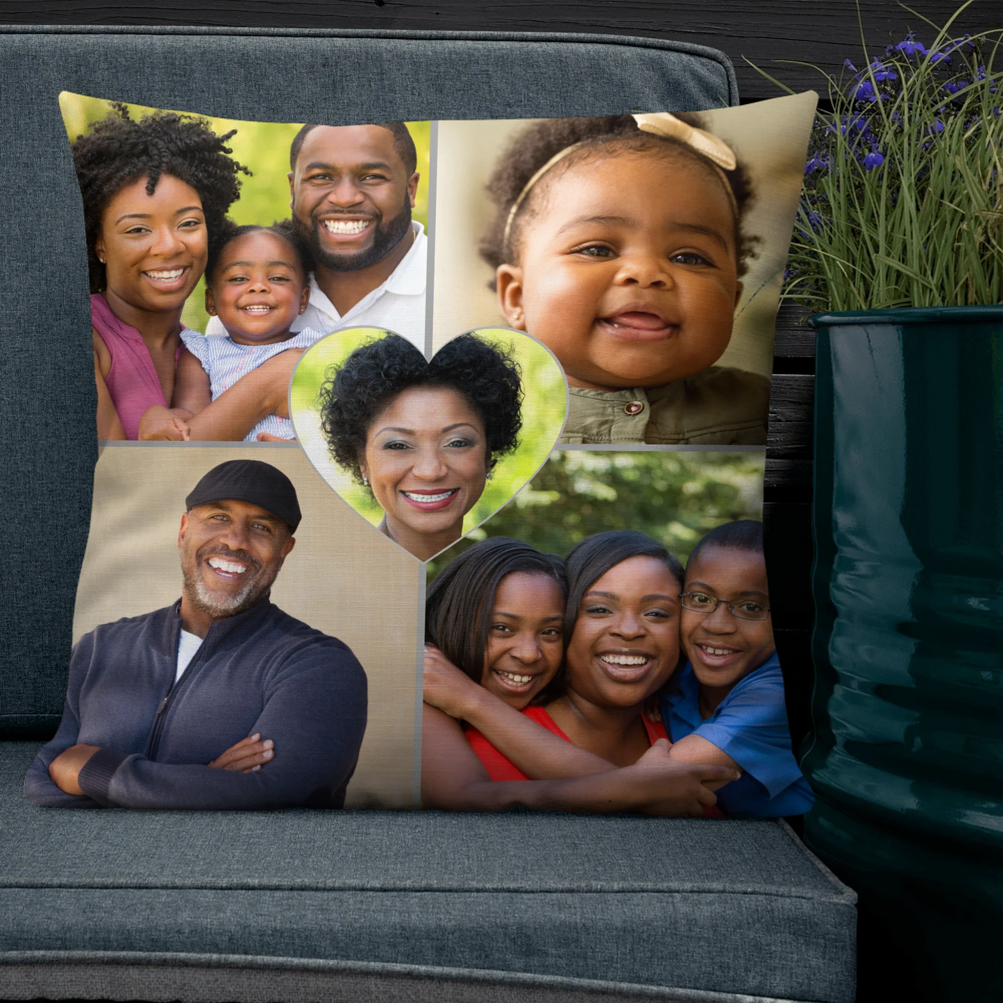 The Heart Of Our Family Photo Square Throw Pillow