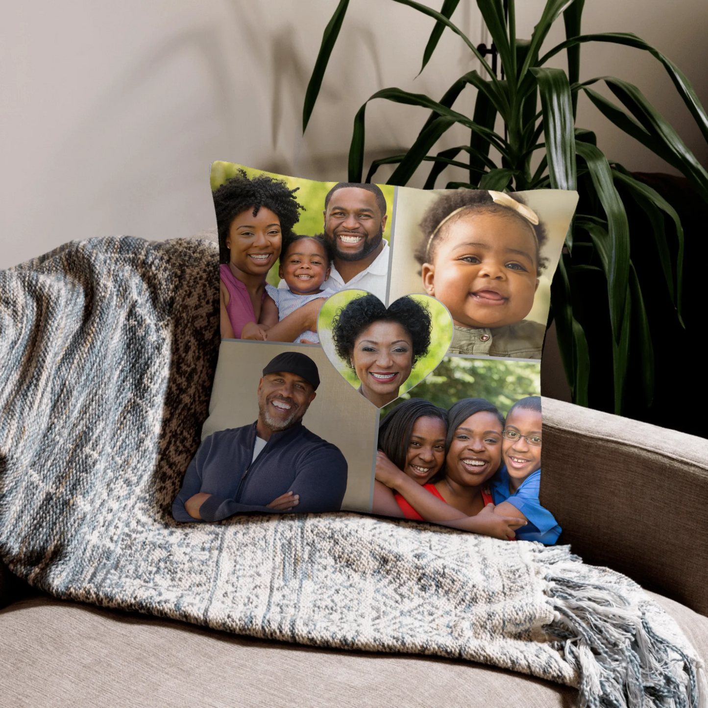 The Heart Of Our Family Photo Square Throw Pillow