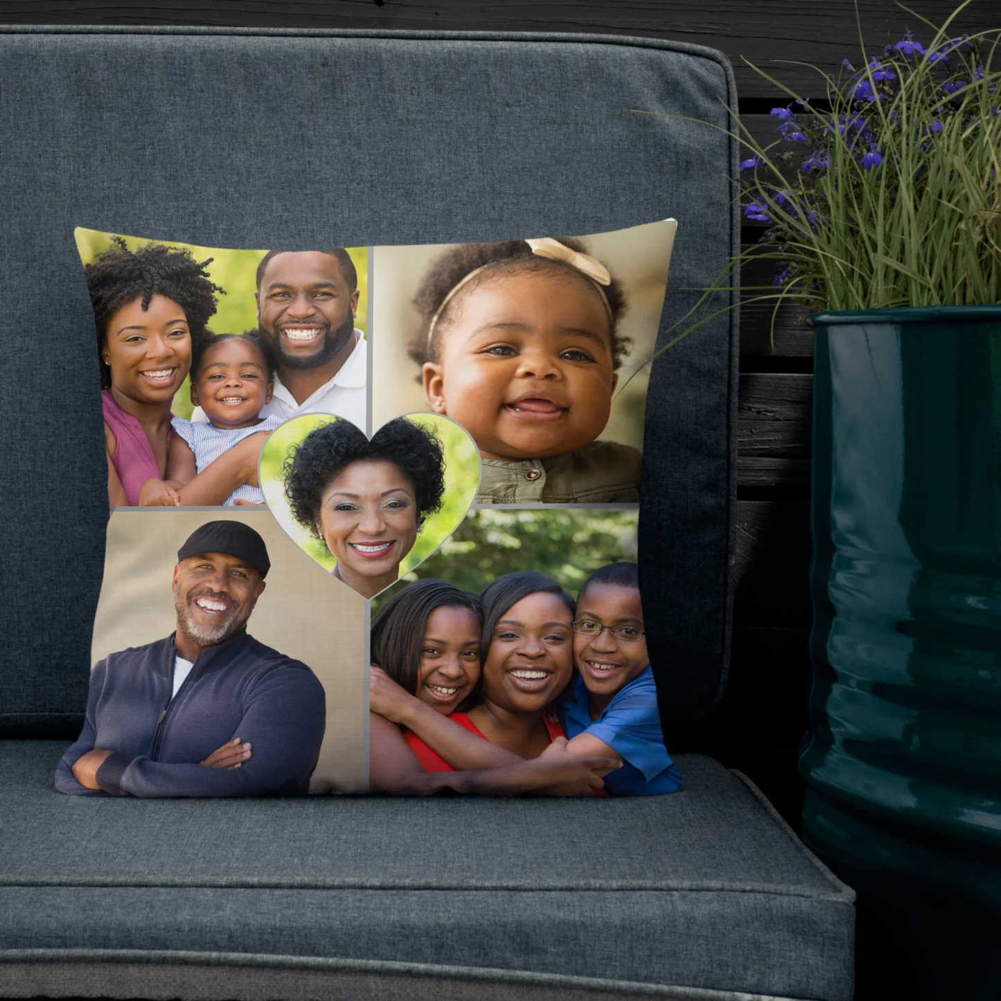 The Heart Of Our Family Photo Square Throw Pillow