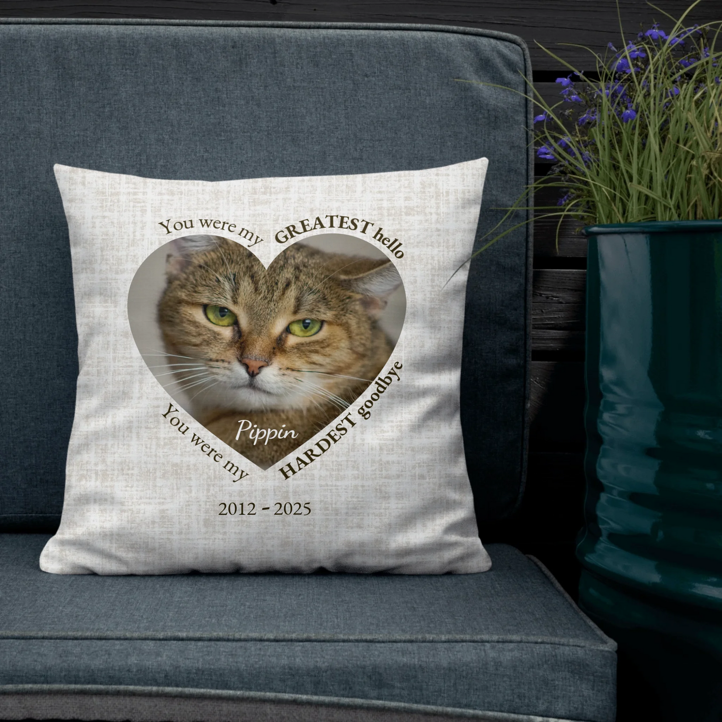 Favorite Hello Personalized Memorial Pillow With Heart-shaped Photo
