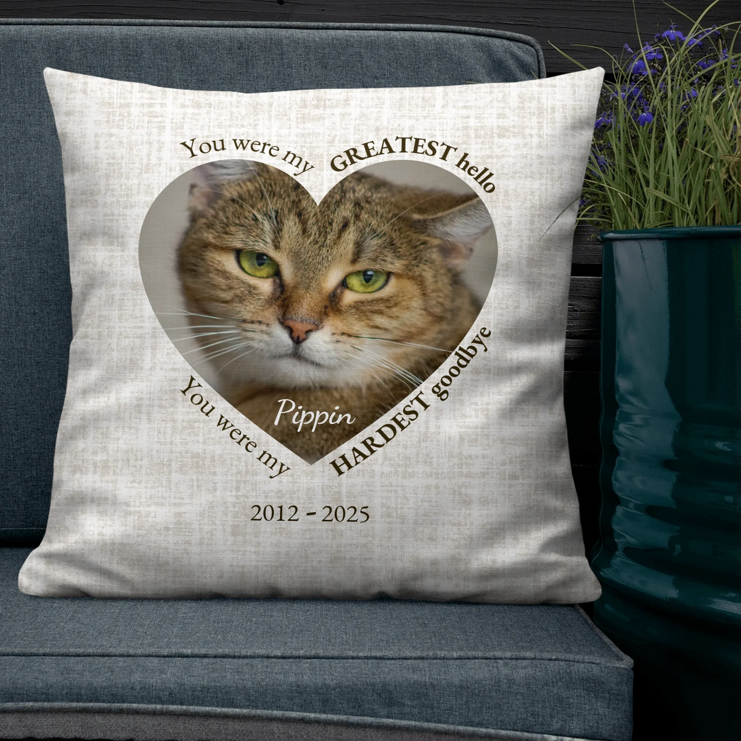 Favorite Hello Personalized Memorial Pillow With Heart-shaped Photo